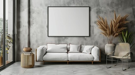 Minimalist Living Room with a Blank Canvas and White Sofa