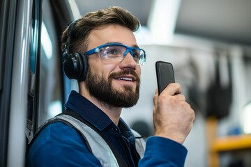 Portrait of a field service technician communicating with a customer, Generative AI