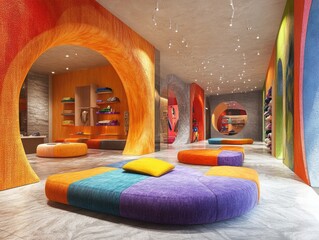 Futuristic 3D Retail Wonderland with Vibrant Visuals and Copy Space
