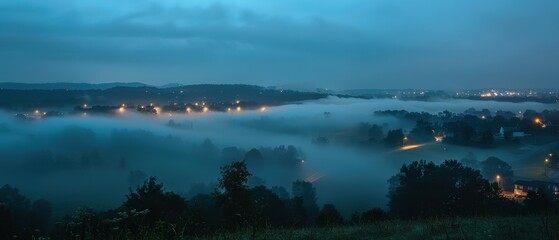 Fototapeta premium Surreal Dawn: Enchanting Mix of Fog and Clouds