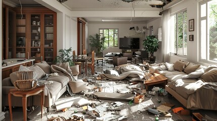A Living Room Destroyed by a Natural Disaster
