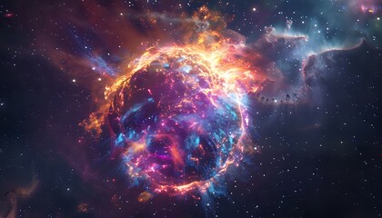Celestial Energy: A Planet Ignites with Cosmic Fire in Deep Space