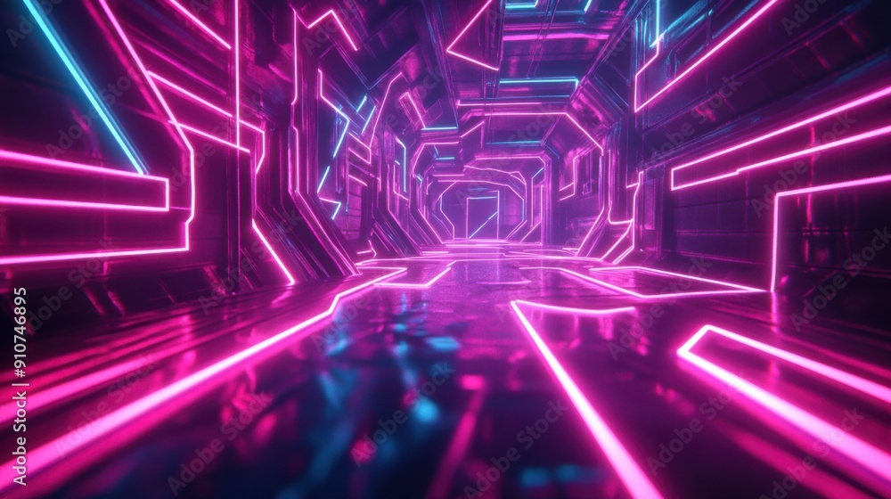 Poster techno glow - neon lines texture in vibrant colors for cyberpunk and tech themes