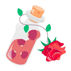 A flat sticker of rose water 

