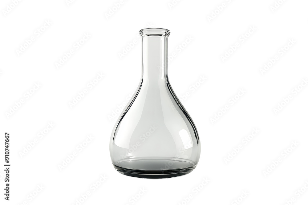 Poster clear and empty round-bottom laboratory flask with a narrow neck, isolated on a transparent backgrou