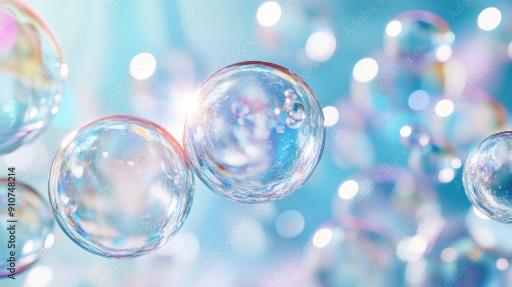 Poster delicate bubble texture: realistic translucent spheres for playful background with airy reflections