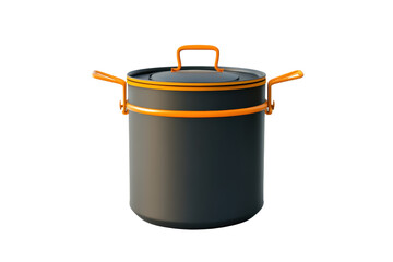 Kitchen pot with lid and orange handles, perfect for cooking soups, stews, and various dishes. Essential cookware for home and professional kitchens.