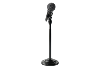 Microphone on a stand isolated on transparent background. Ideal for music, speech, performance, and recording purposes, with a professional look.