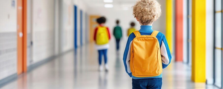 Students practicing social distancing in a hallway, back to school