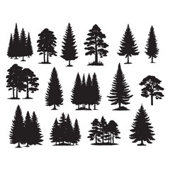 Fototapeta premium set of silhouettes of pine trees on white background