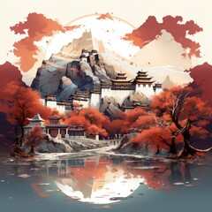 Abstract Art Depicting the Peaceful Skyline of Lhasa