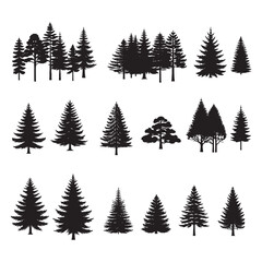 Obraz premium set of silhouettes of pine trees on white background