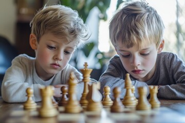 Two Boys Focused on Playing Chess