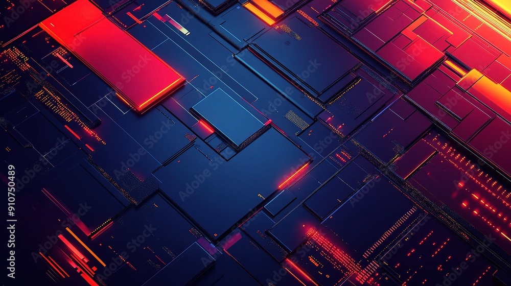 Poster neon data stream: a futuristic spectacle of vibrant, glowing rectangles, pulsating with energy, crea