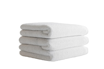 Stack of three clean, white towels isolated on a transparent background. Perfect for home, spa, or hotel use. High-quality and fluffy texture.