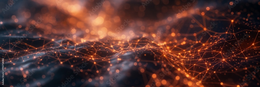 Aufkleber a vivid portrayal of a dynamic, interconnected network with orange glowing nodes set against a dark 