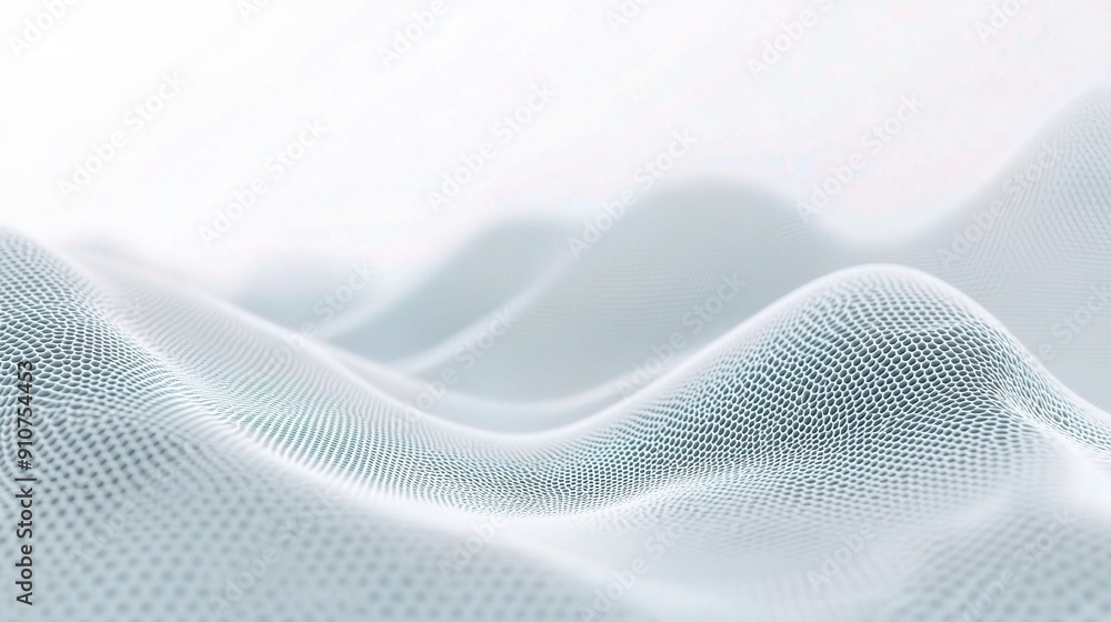 Poster digital peaks: abstract white landscape of rolling hills formed by a network of interconnected dots 