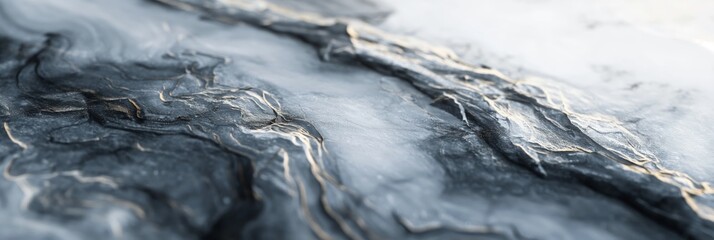 A detailed close-up view of textured gray marble with golden veins, creating a luxurious and sophisticated visual appeal.