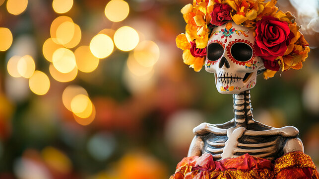 dia de los muertos day of the dead carnival party background, Cinco de Mayo skeleton, skull, catrina spoky and scary backdrop