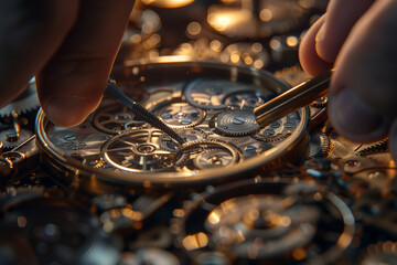 Closeup of a Watchmaker Working on a Complex Mechanical Watch