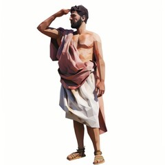 3D Render, Low Poly style of an ancient Roman slave in simple attire, on isolated white background
