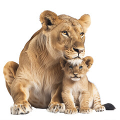 Lion and cub isolated on transparent background, lion png