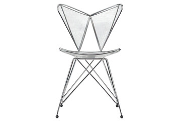 A modern silver chair with a unique geometric design, perfect for contemporary interior decor or stylish furniture arrangements.