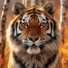 Fototapeta premium The Siberian tiger or Amur tiger looking at camera in the Russian Far East, Primorsky kray