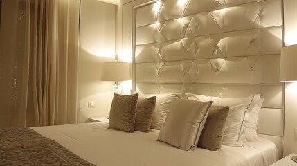 A Modern Hotel Room with a Stunning Window Front View of Majestic Mountains.