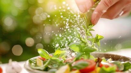 A person preparing a nutritious salad with fresh ingredients, highlighting the importance of a balanced diet and organic food choices for overall health.