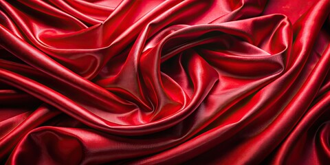 Obraz premium Red shiny velvet fabric with wavy folds on glossy material background, red, shiny, velvet, fabric, wavy, folds, glossy