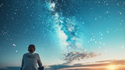 Fototapeta premium A person camping under a starry sky, enjoying the peace and solitude of nature.