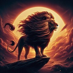 lion in the sunset