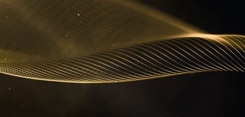 Glowing golden particles trace a flowing wave. Premium 4k Illustration image created using adobe after effects.