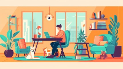Fototapeta premium Working from Home with a Cozy Atmosphere
