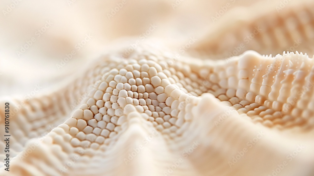 Poster hyper-realistic macro photograph of a sand dollar's intricate surface pattern, fine details of pores