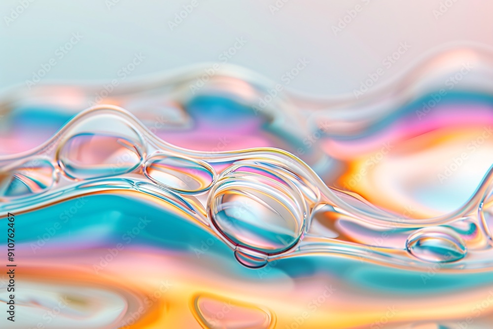 Poster 8k resolution macro image of a soap bubble's surface, swirling iridescent colors and thin-film inter