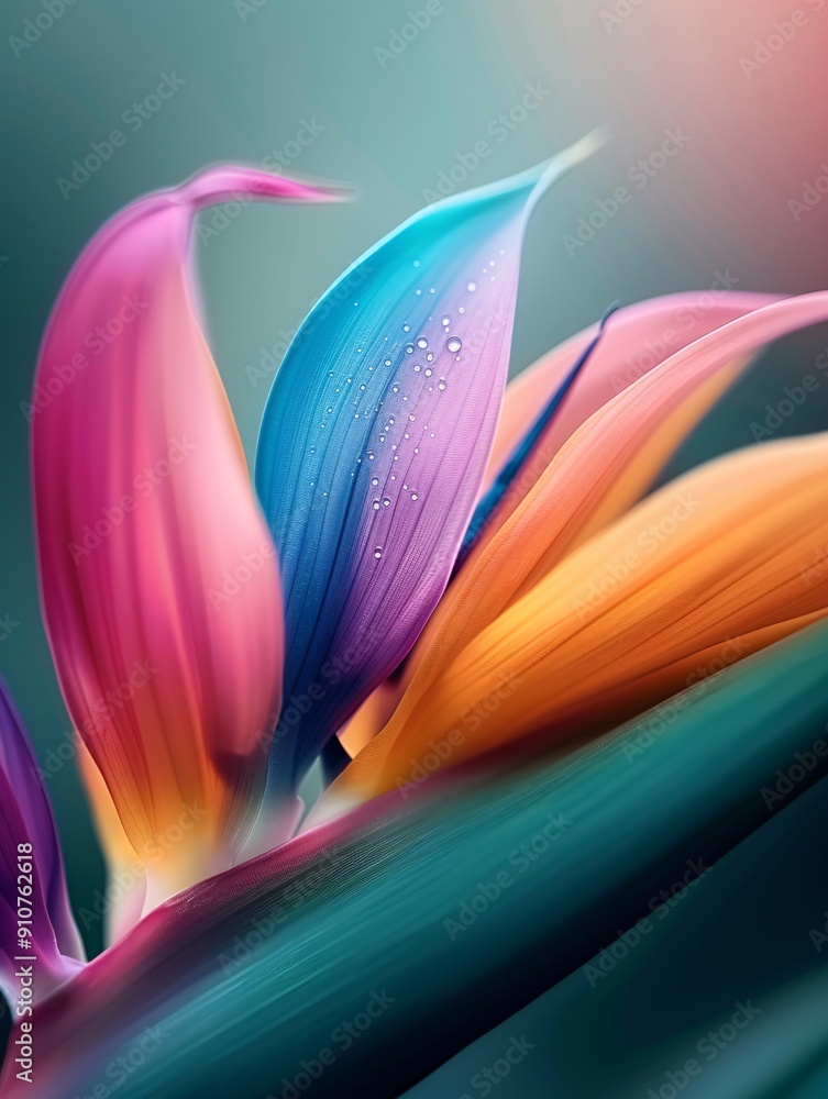 Poster 8k resolution macro shot of a bird of paradise flower, vivid colors and intricate petal structures v