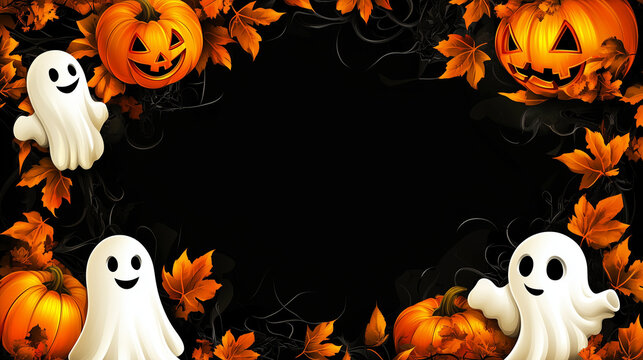 Halloween pumpkin and ghost decoration frame background
