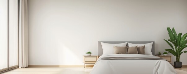 Elegant bedroom with minimalist furniture, soft textures, and natural light, Simple Bedroom, Relaxing Ambiance