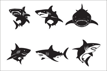 shark silhouette vector Bundle illustration. Different kind of sharks set. 