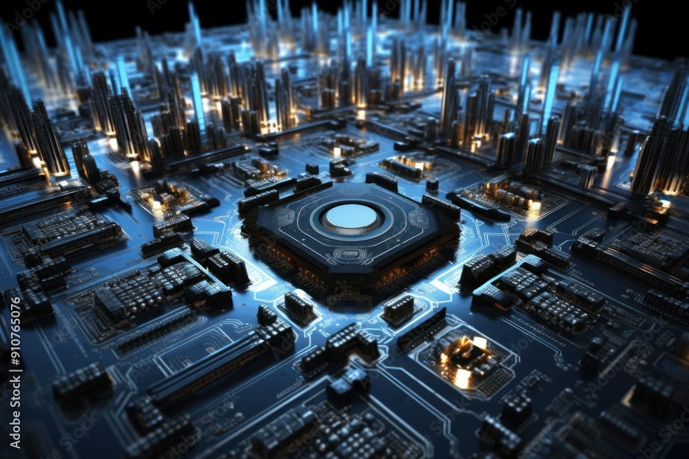 Aufkleber 3d visualization technology architecture illuminated motherboard.