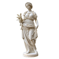 Marble statue of a beautiful woman holding flowers isolated on a transparent background