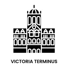 Fototapeta premium Victoria Terminus. Chhatrapati Shivaji Maharaj Terminus, Mumbai, Maharastra, India. Minimalist black fill icon, a historical landmark for web, mobile apps and UI.