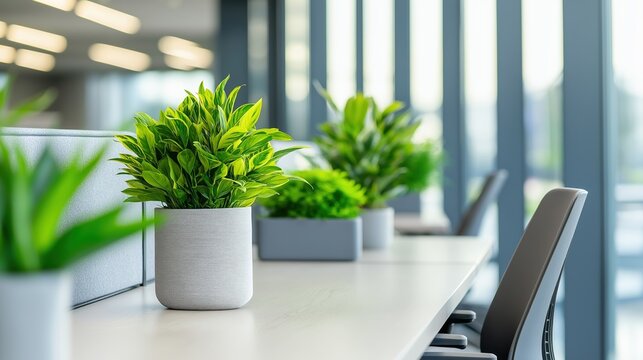 A modern office space filled with greenery and natural light, embodying a fresh and inspiring work environment to kick off the week with positivity.