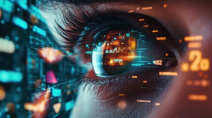 A Human Eye Overlaid with Digital Data and Code