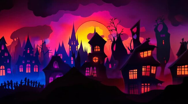 コウモリが羽ばたくハロウィンの動画