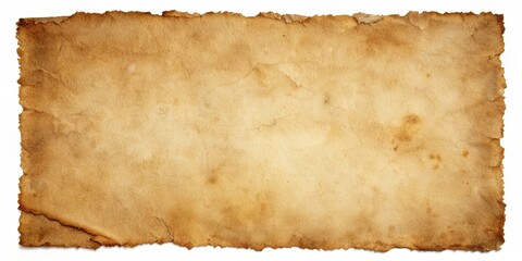 Weathered relic isolated old paper sheet, vintage, aged, antique, weathered, isolated, yellowed, torn, ragged