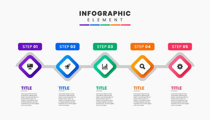 Vector Graphic Infographic Element Design icon templates with 5 options or steps. Can be used for process diagram, presentations, workflow layout, banner, flow chart, infographic.