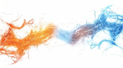 orange blue electric lightning isolated on white background